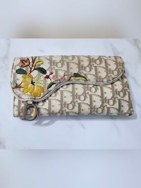 RARE Vintage Dior Floral Trotter Saddle Long Wallet